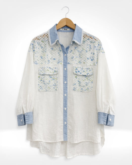 Chemise en chambray Luna avec empiècement en dentelle