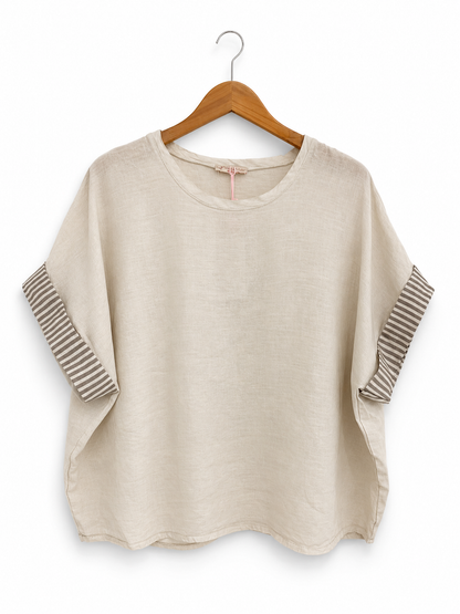 Amalfi Stripe Cuff Linen Top