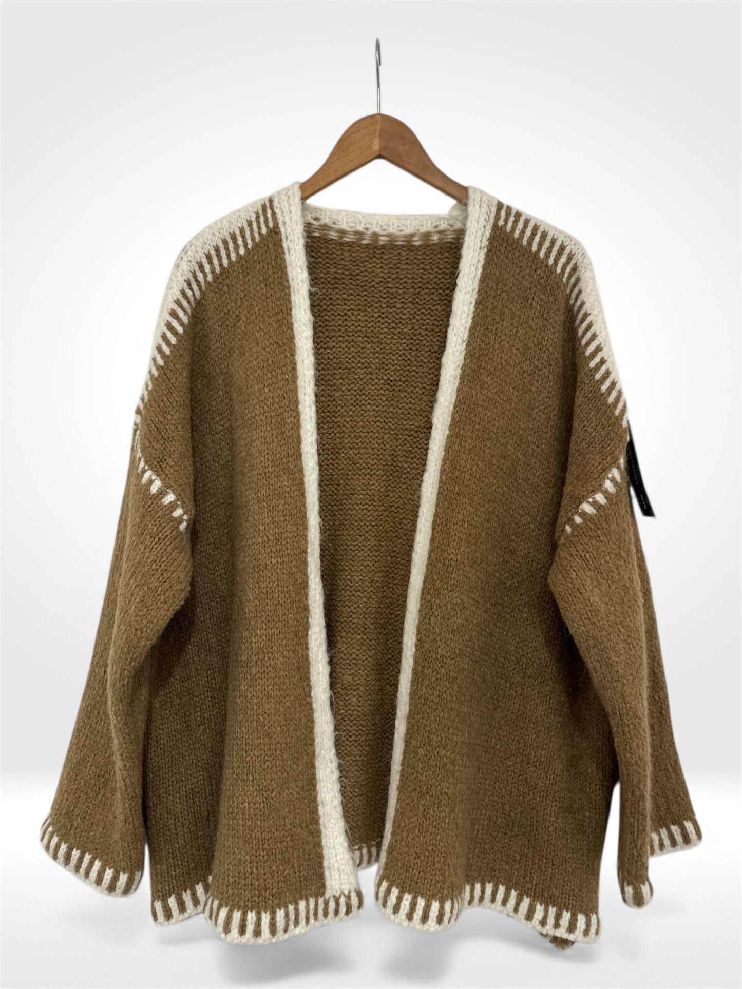 Hand-Stitched Contrast Knit Cardigan