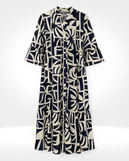Abstract Print Tiered Midi Shirt Dress