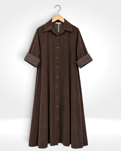 Siena Fine Cord A-Line Maxi Shirt Dress