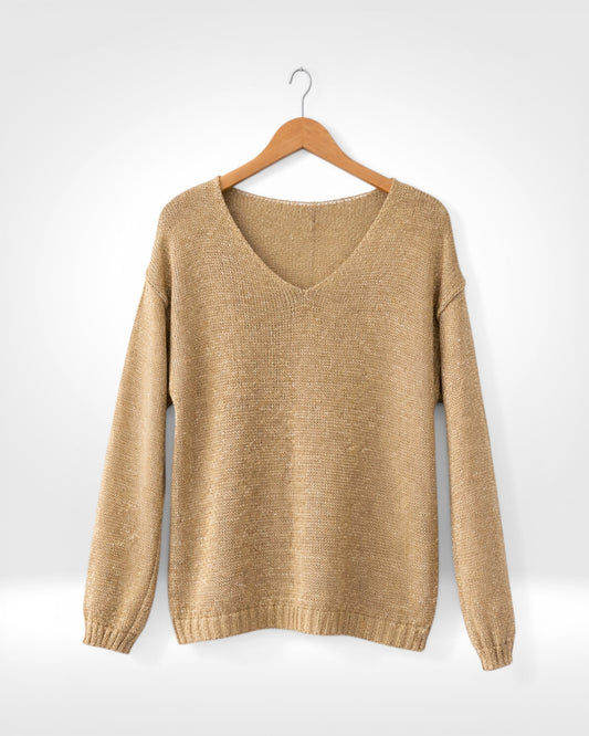 Shimmer Gold V-Neck Knit Top