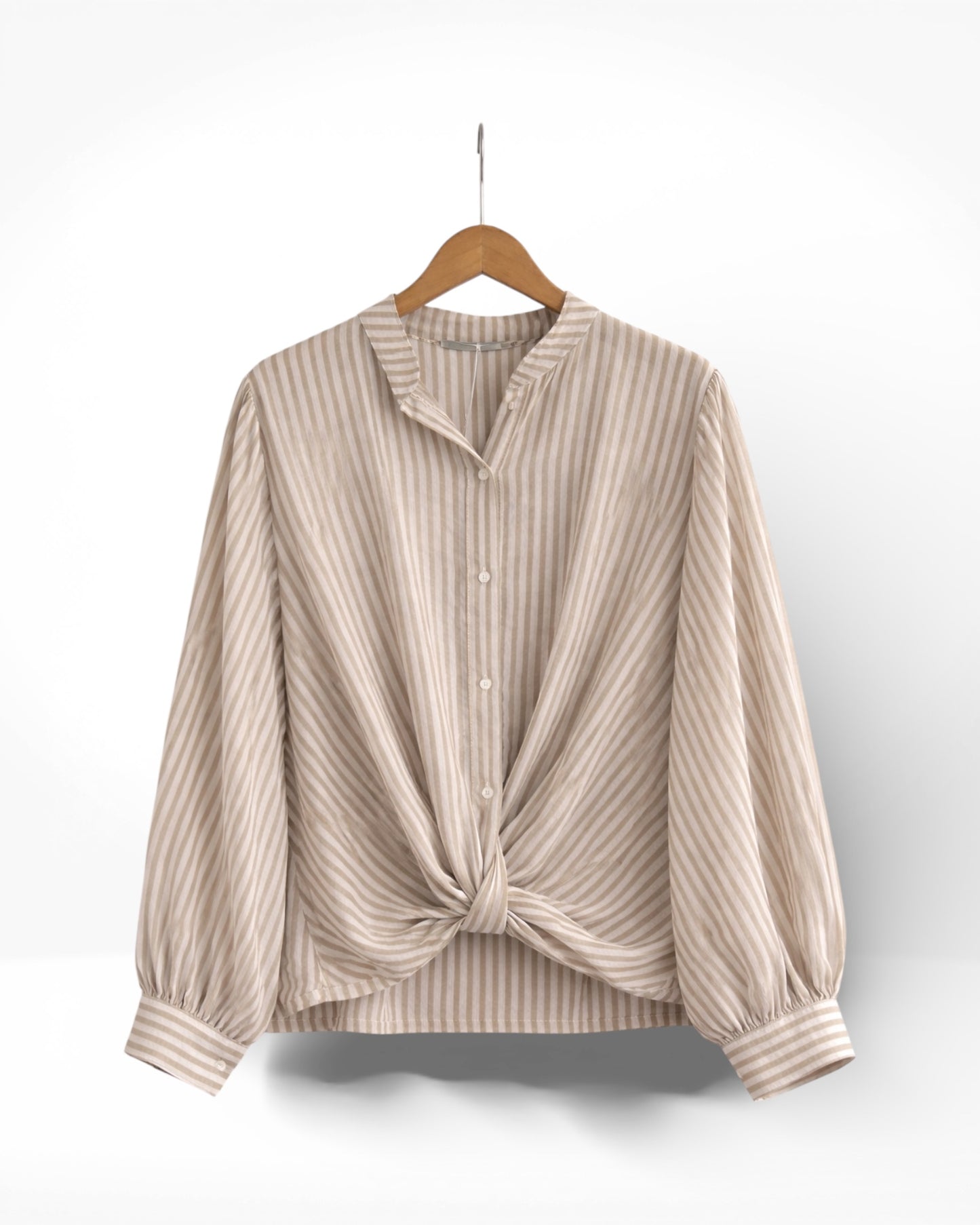 Twist-Hem Cotton Stripe Shirt
