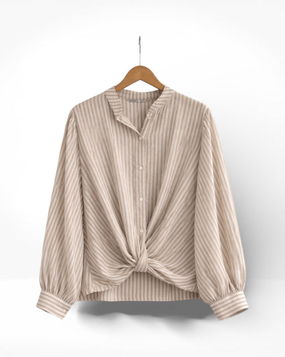 Twist-Hem Cotton Stripe Shirt