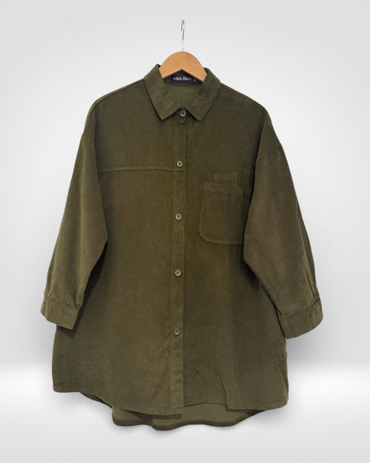 Olive Cotton Corduroy Button-Front Shirt Jacket (Bella Blue)
