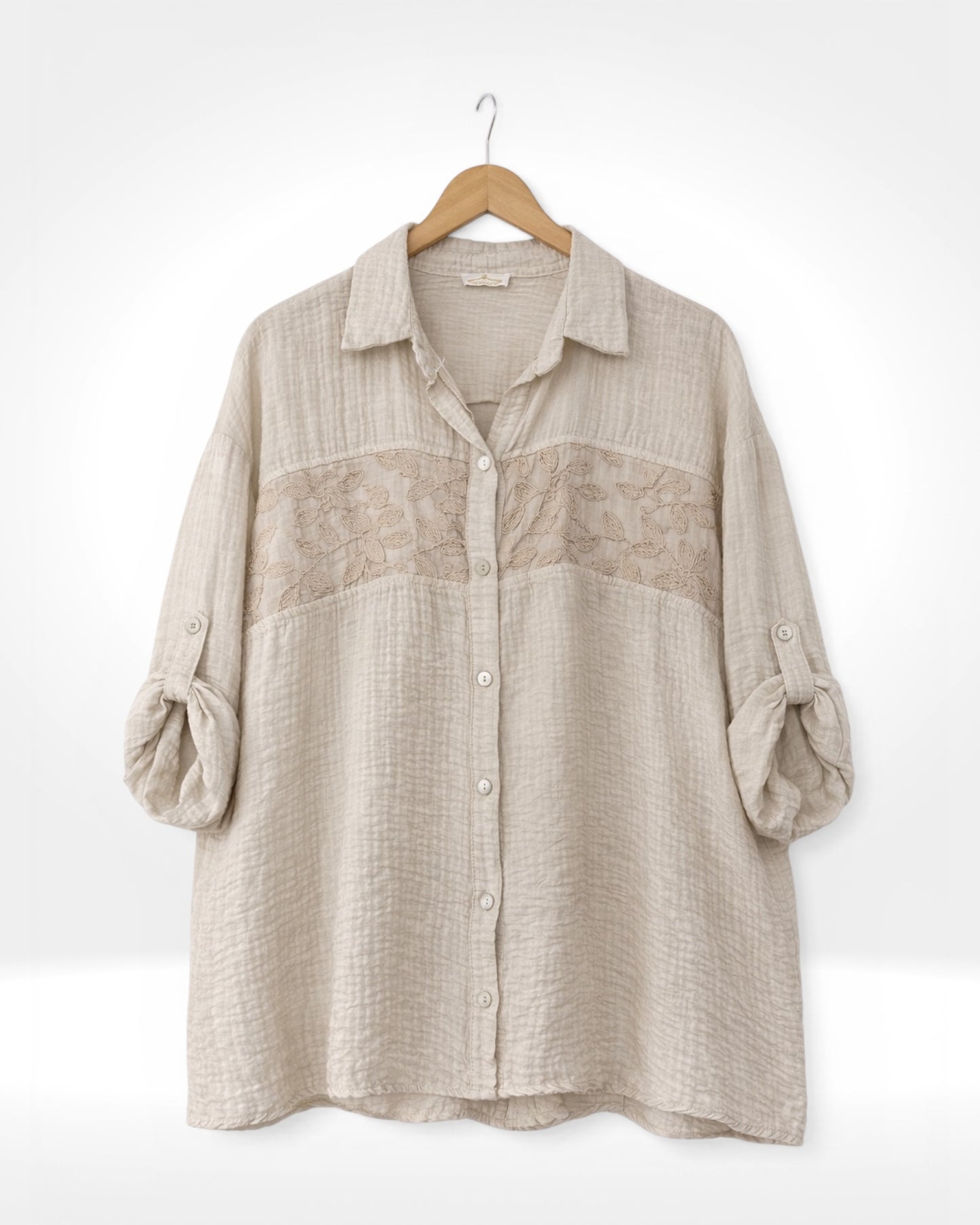 Embroidered Panel Crinkle Shirt