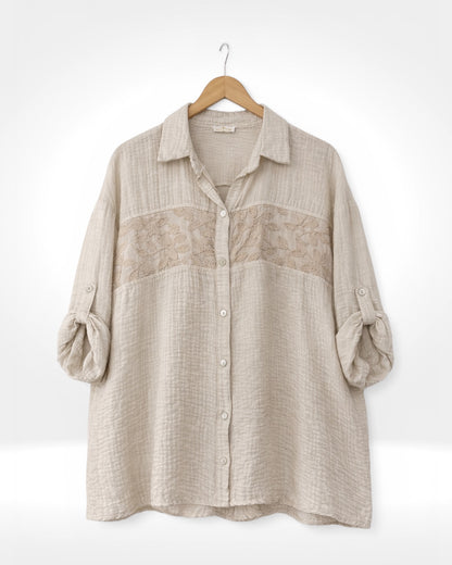 Embroidered Panel Crinkle Shirt