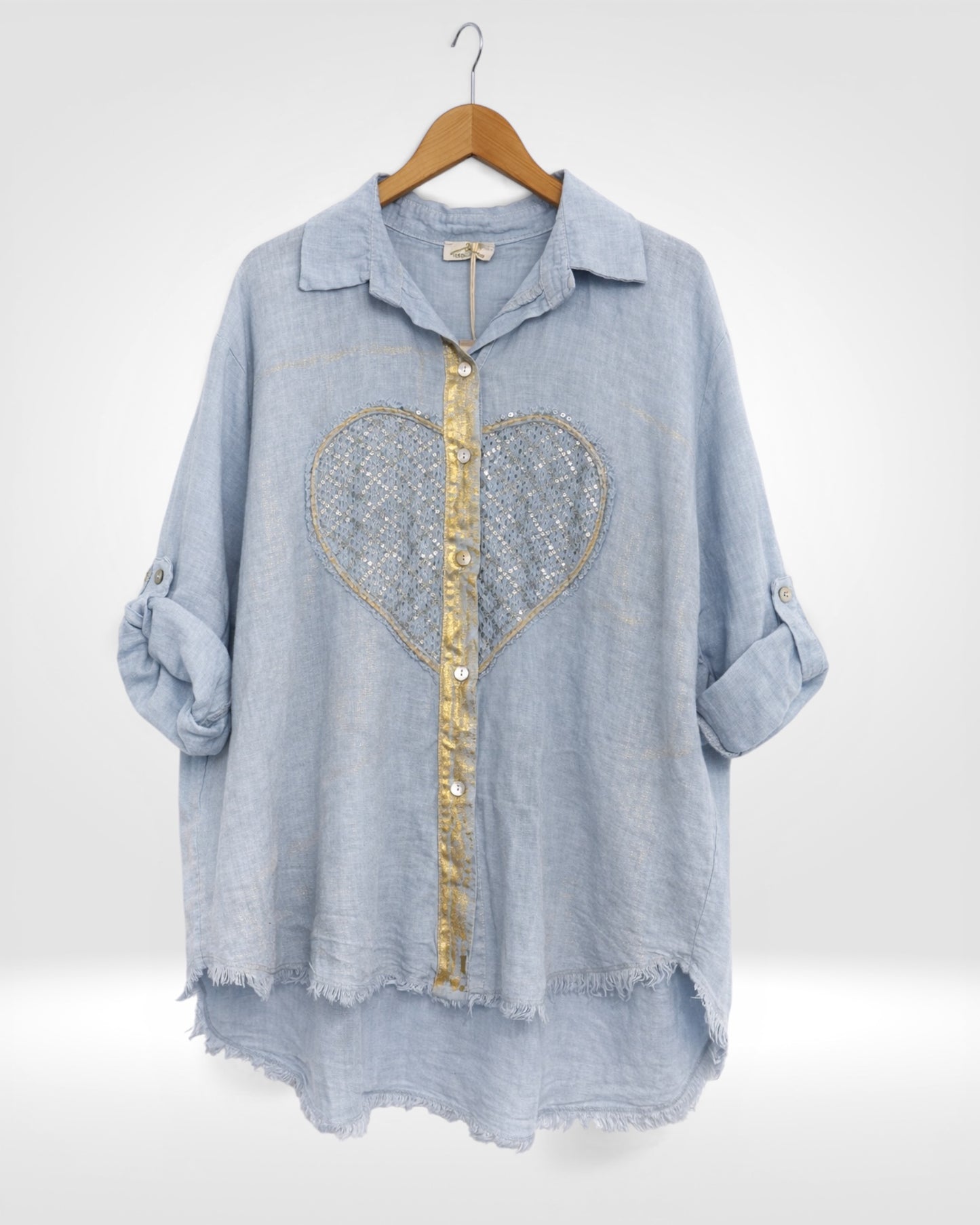 Linen Sequin Heart Shirt