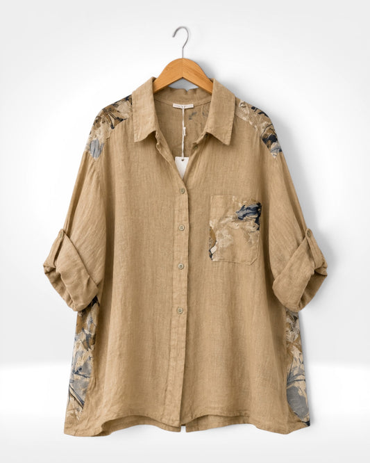 Italian Blue Blossom Linen Shirt
