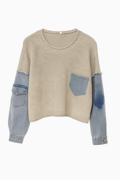 Denim Sleeve Knit Sweater