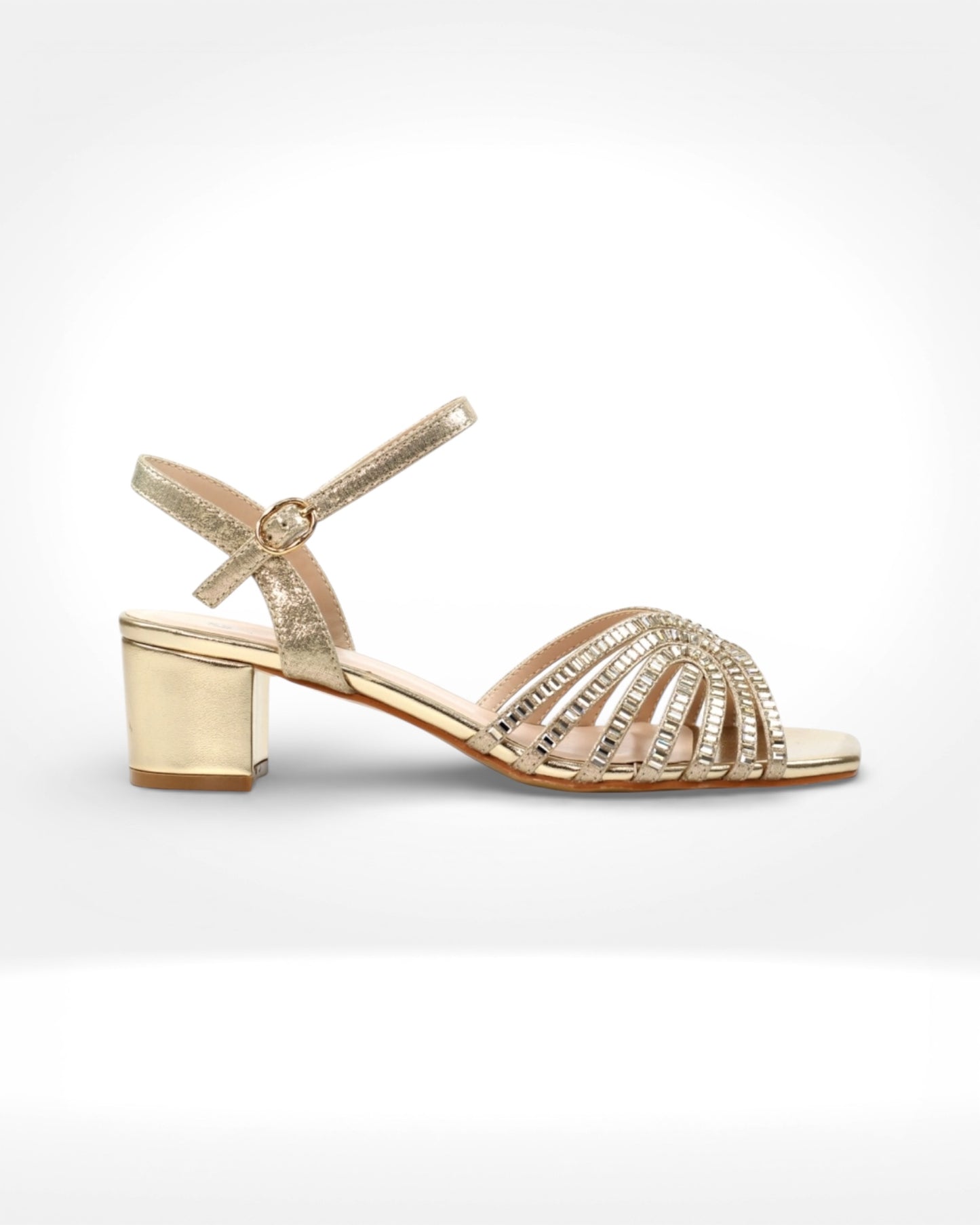 Twinkle Gold Block Heel Sandal