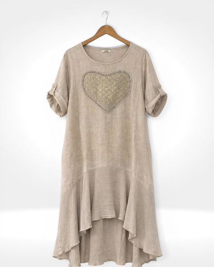 Linen Sequin Heart Hi-Low Dress