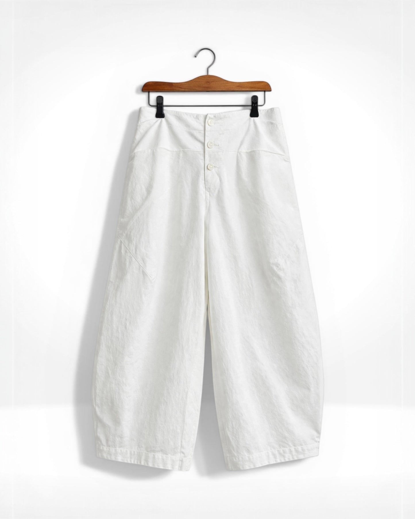 White Cotton Wide-Leg Trousers (Bella Blue)