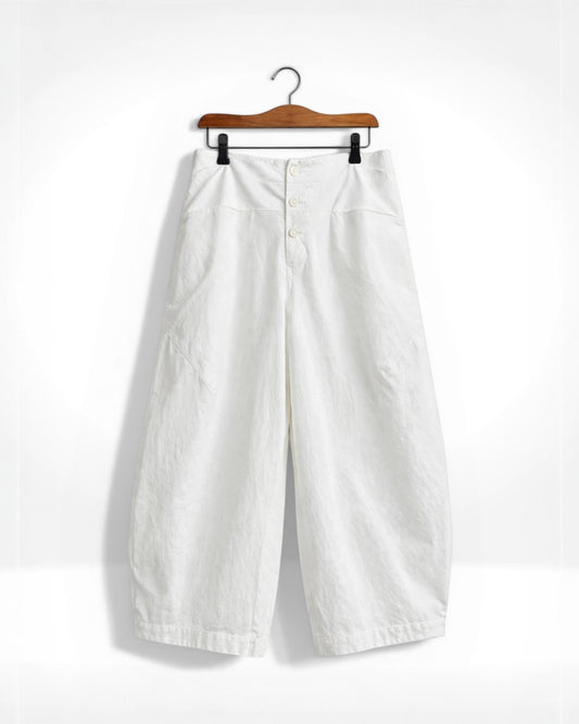 White Cotton Wide-Leg Trousers (Bella Blue)