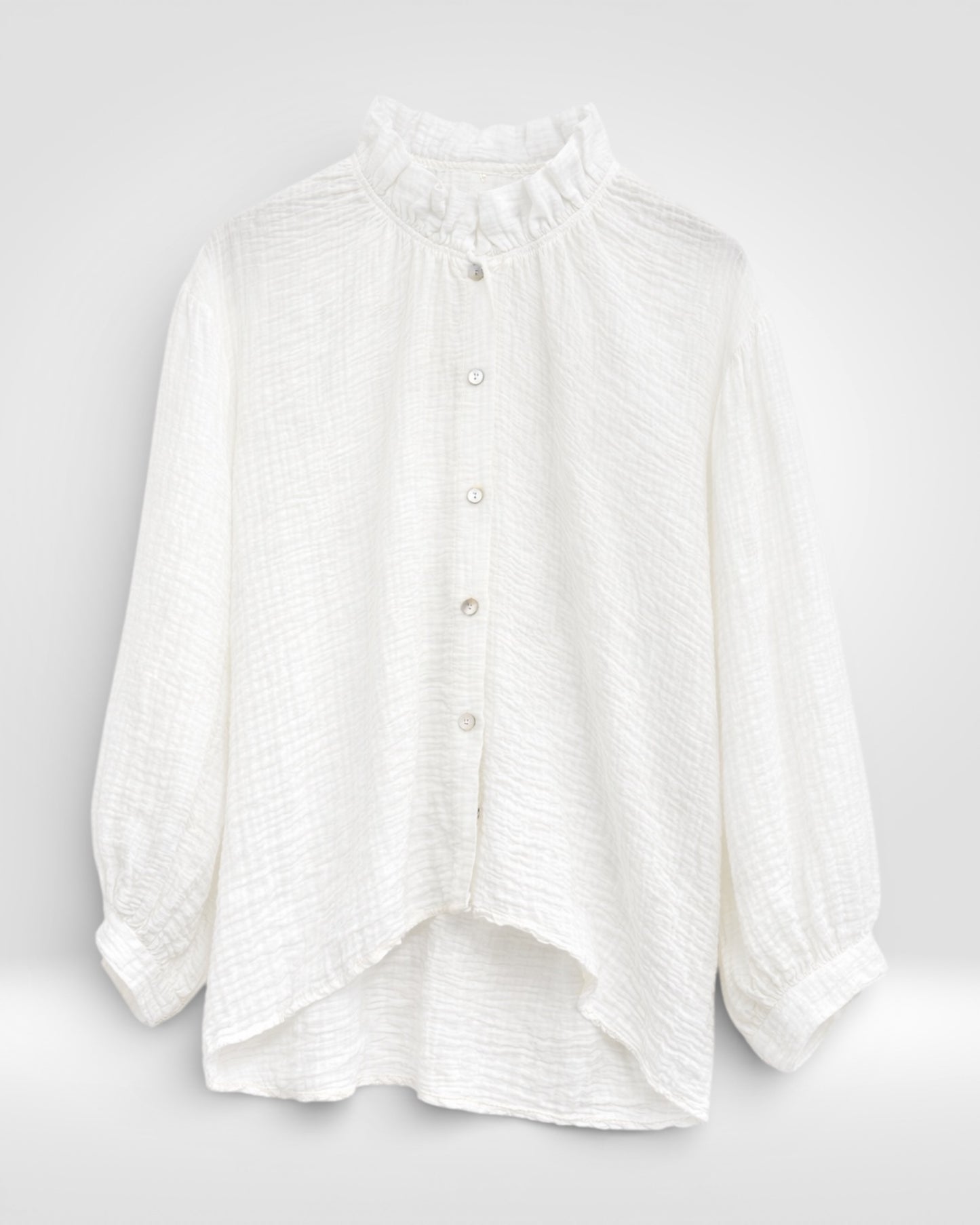 Soft Crinkle Ruffle-Neck Blouse