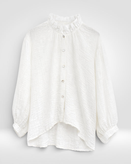 Soft Crinkle Ruffle-Neck Blouse