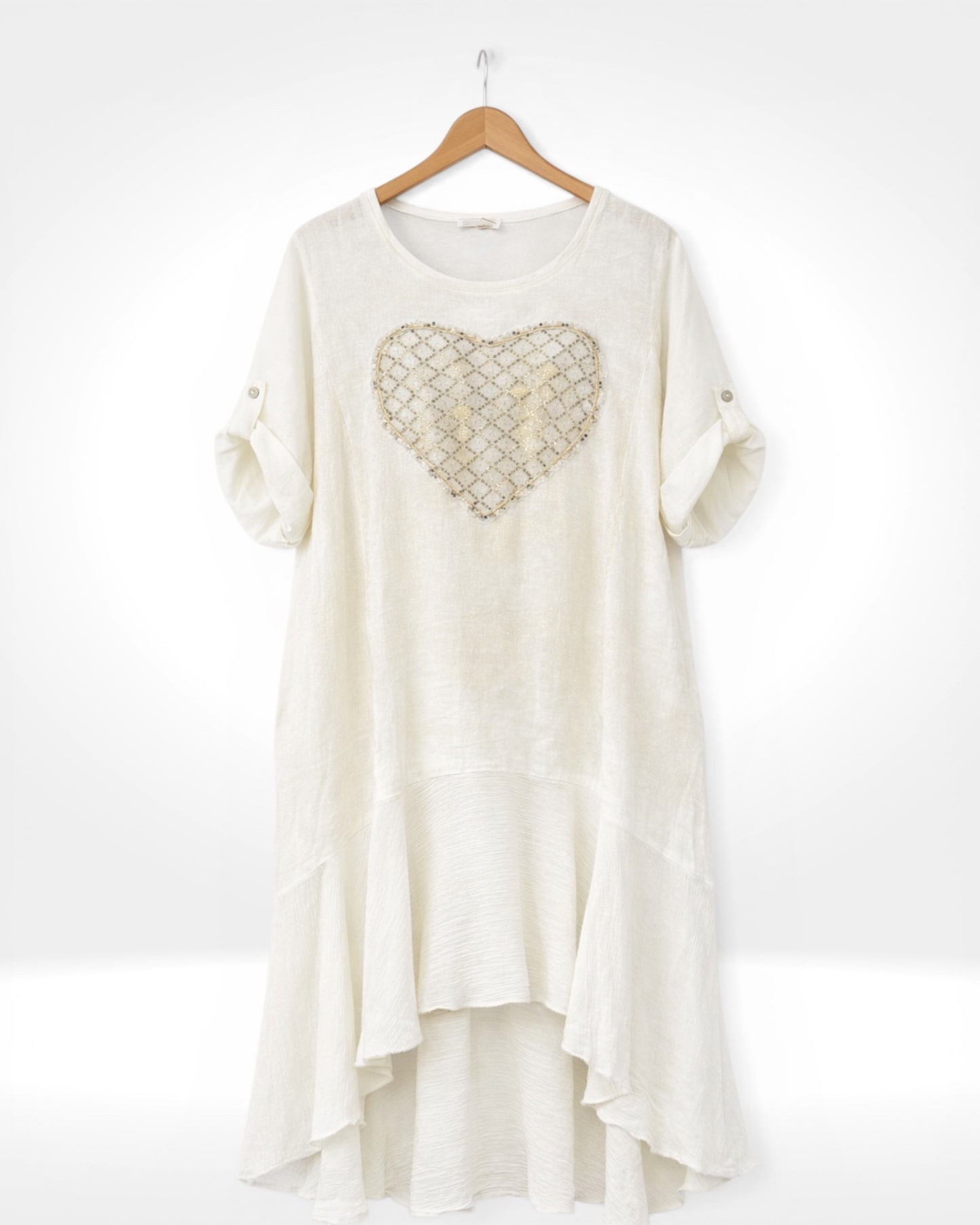 Linen Sequin Heart Hi-Low Dress