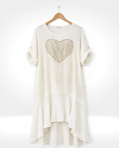 Linen Sequin Heart Hi-Low Dress