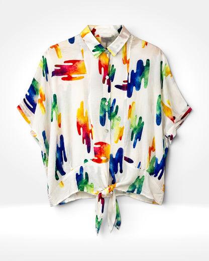 Rainbow Drift Tie-Front Shirt (Bella Blue)