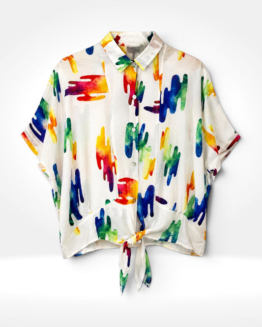 Rainbow Drift Tie-Front Shirt (Bella Blue)