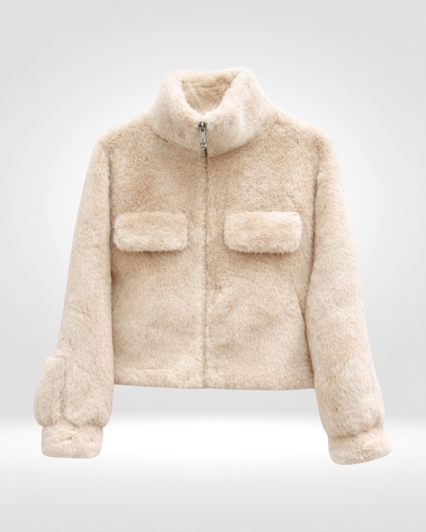 Ivory Faux Fur Zip Jacket