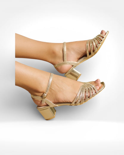 Twinkle Gold Block Heel Sandal