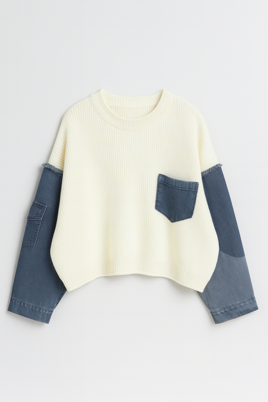 Denim Sleeve Knit Sweater