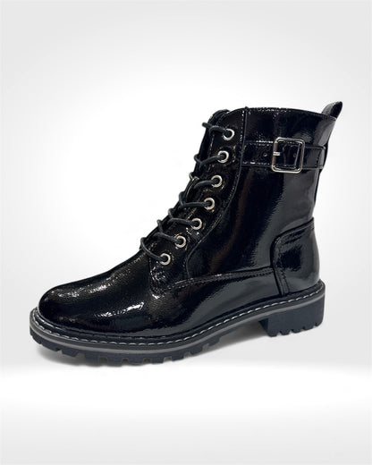 Black Patent Lace-Up Combat Boot