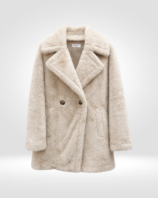 Ivory Faux Fur Double-Breasted Coat