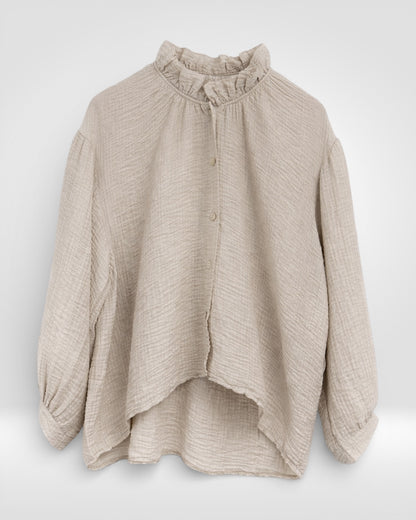 Soft Crinkle Ruffle-Neck Blouse