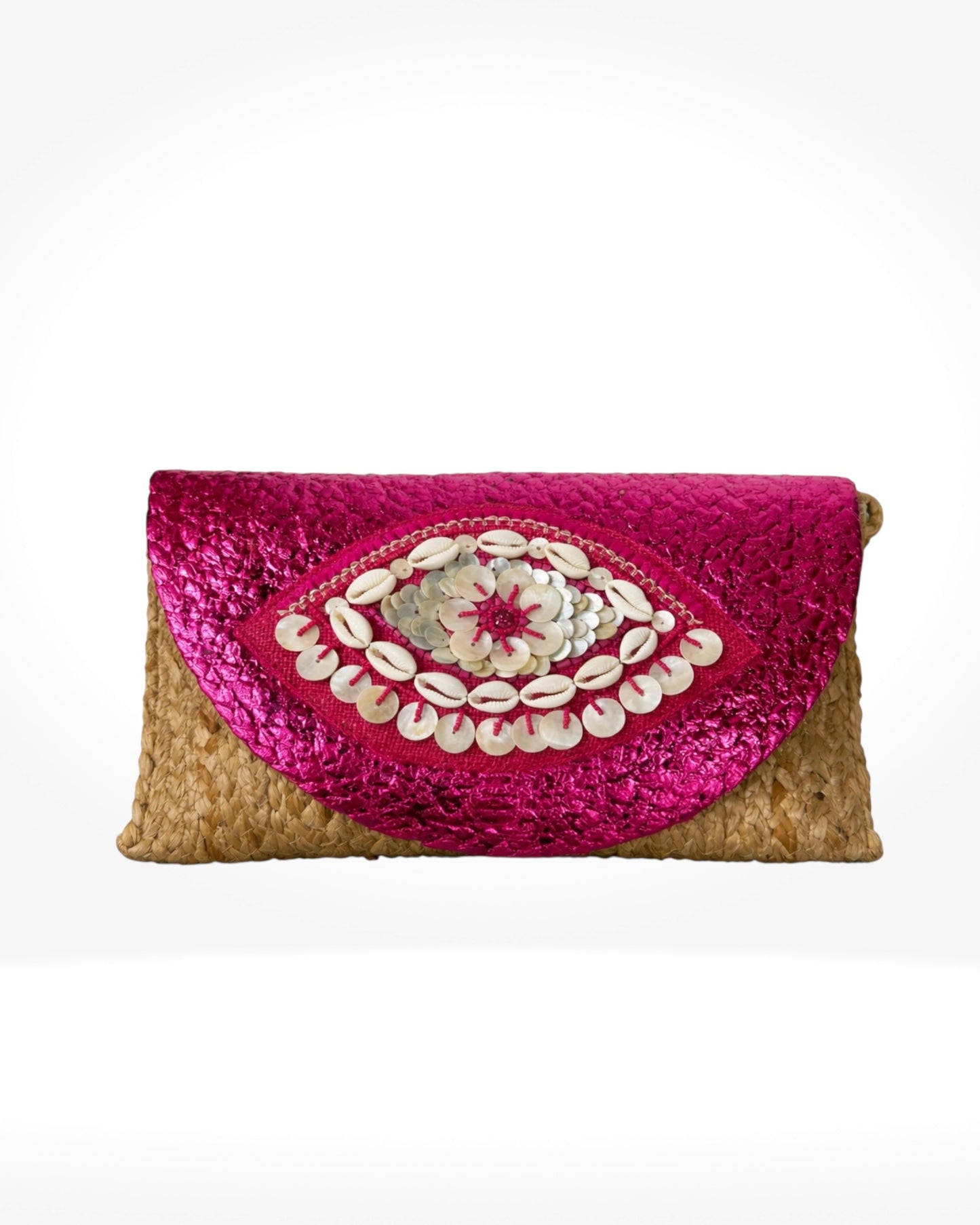 Pink Shell Eye Woven Clutch Bag
