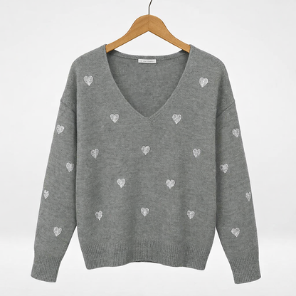 Heart Sequin V-Neck Knit