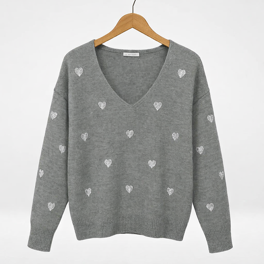 Heart Sequin V-Neck Knit