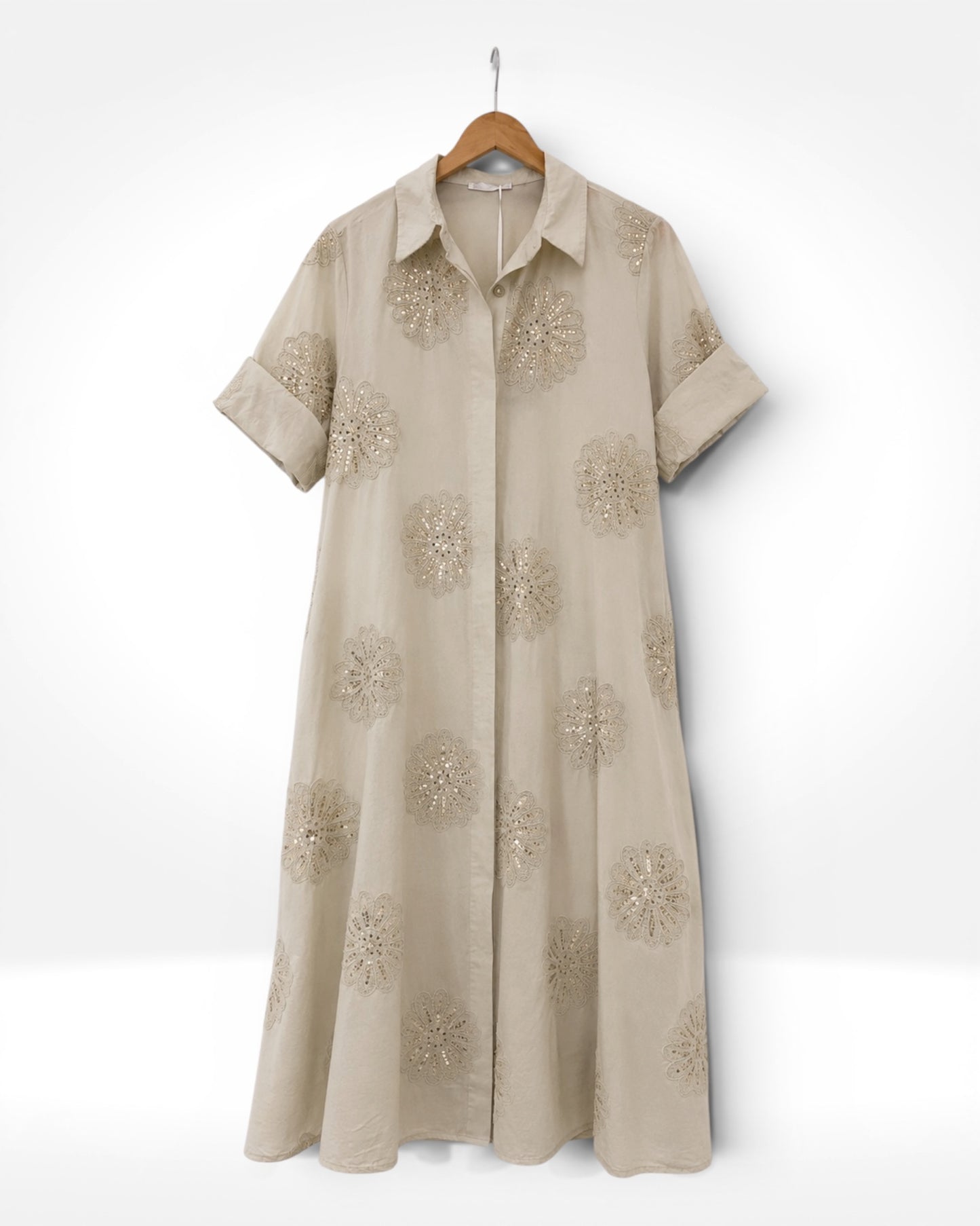 Bloom Sequin Cotton Shirt Dress