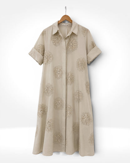 Bloom Sequin Cotton Shirt Dress