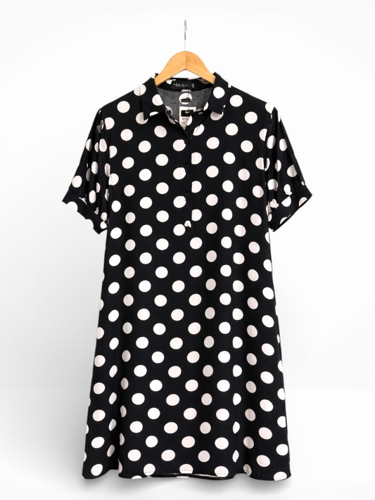Midnight Muse Polka Dot Shirt Dress (Bella Blue)