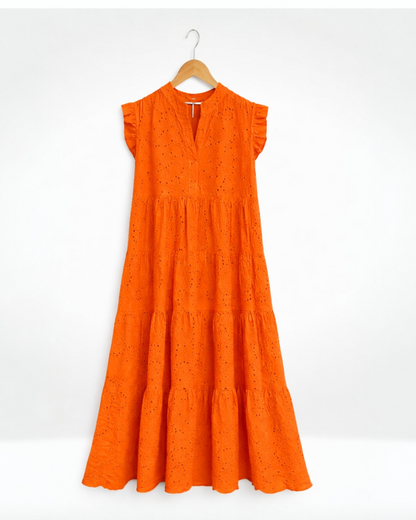 Broderie Anglaise Frill Sleeve Dress
