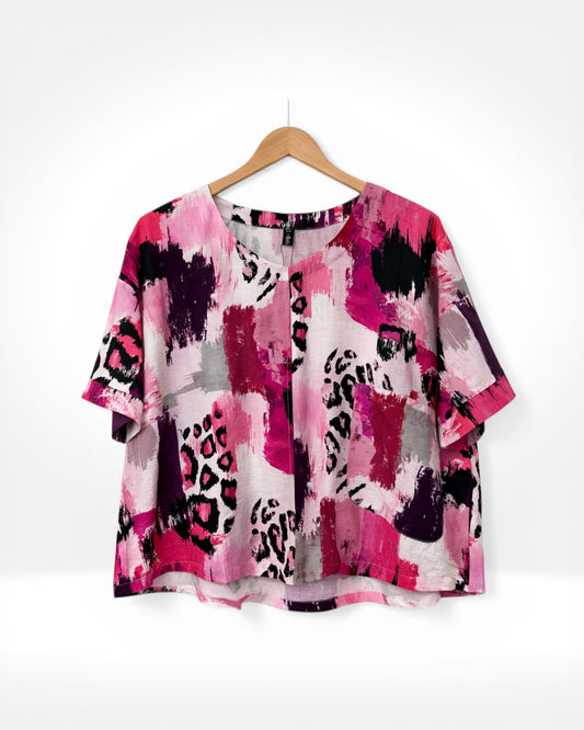 Leopard Brushstroke Pocket Swing Top (Bella Blue)