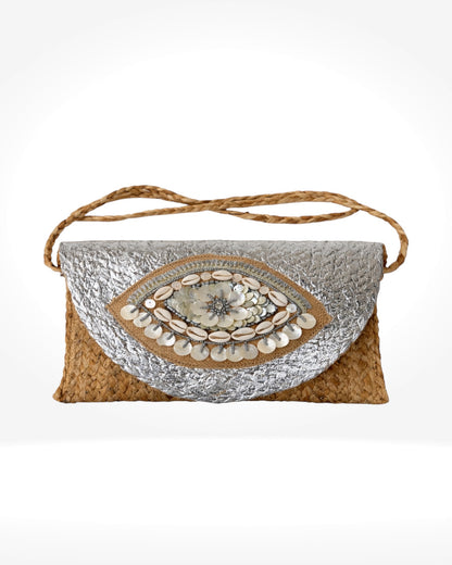 Silver Shell Eye Woven Clutch Bag