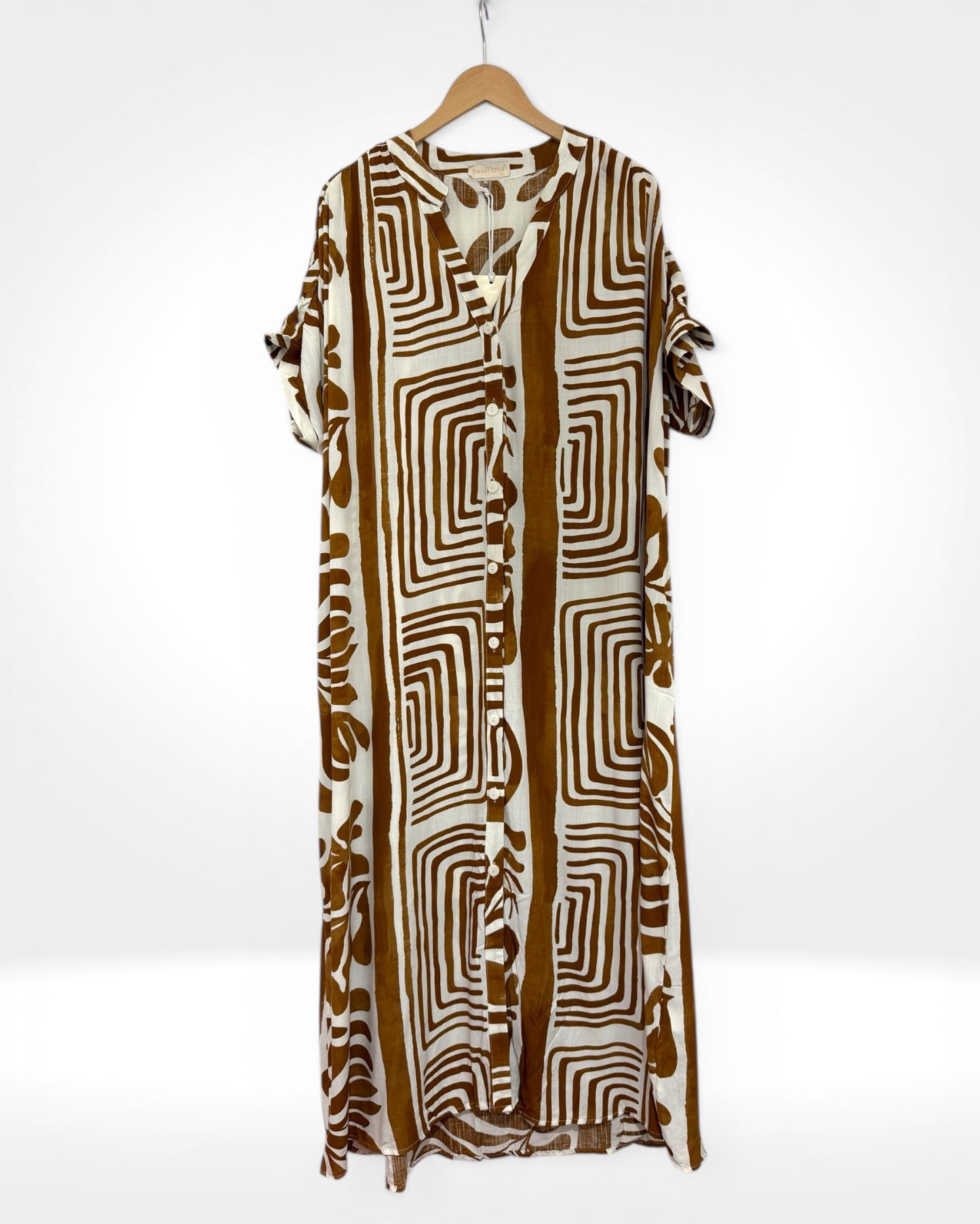 Lightweight Abstract Print Maxi Shirt Dress