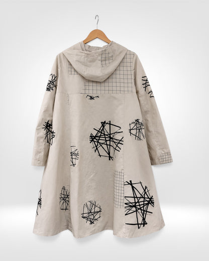 Abstract Grid Hooded Coat (Bella Blue)