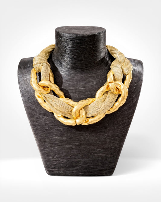 Gold Link Mesh Statement Necklace
