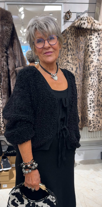 Bouclé Tie Knit Cardigan