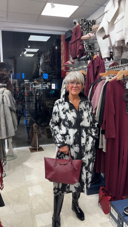 Monochrome Brushstroke Statement Coat