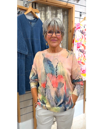 Feather Print Knit (Bella Blue)