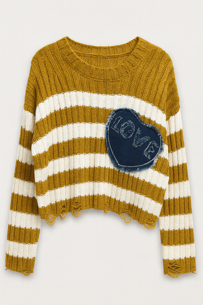 Striped LOVE Patch Knit Sweater