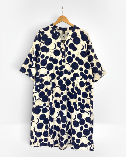 Indigo Circle Relaxed Linen Tunic Dress (Bella Blue)