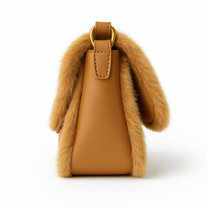 Faux Suede & Fur-Trim Shoulder Bag – Caramel