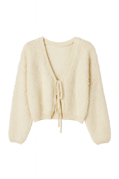 Bouclé Tie Knit Cardigan