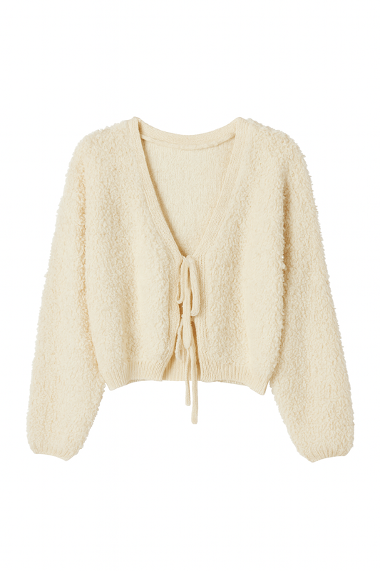 Bouclé Tie Knit Cardigan